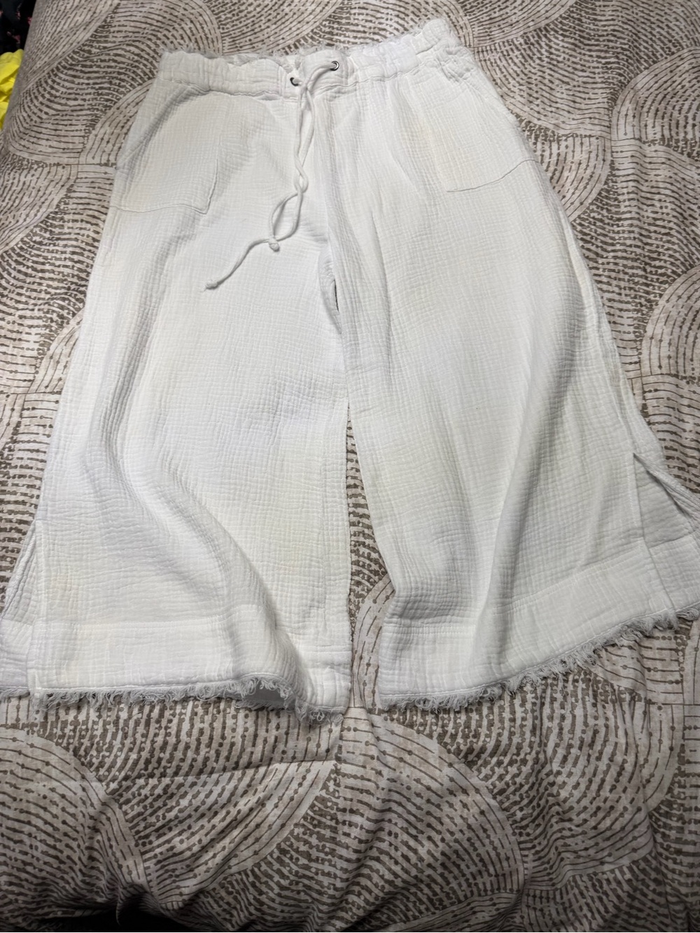 American Rage White Wide-Leg Drawstring Linen Pants - Picture 2 of 10